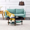 Oval Tempered Glass Coffee Table with Wood Legs, 3-Tier Storage Shelves