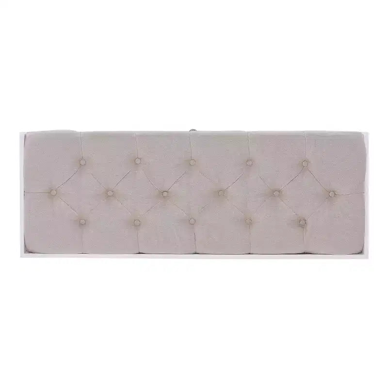 White Upholstered Storage Bench with Drawers and Open Shelves