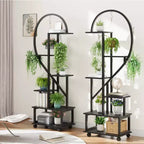 2-Pack 6-Tier Metal Plant Stand with Wheels and Hooks