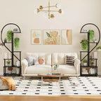 2-Pack 6-Tier Metal Plant Stand with Wheels and Hooks