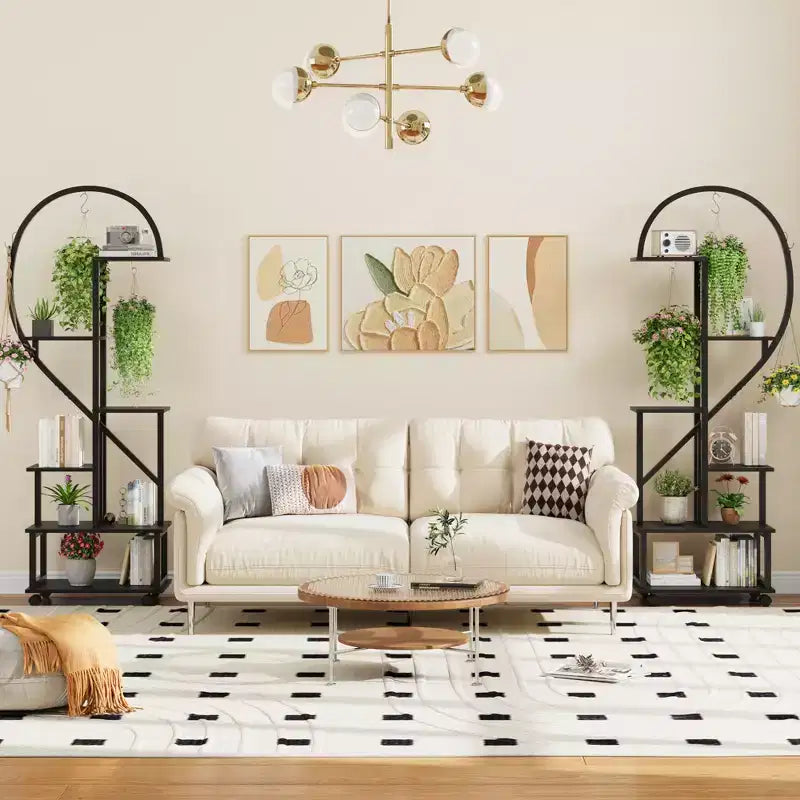 2-Pack 6-Tier Metal Plant Stand with Wheels and Hooks