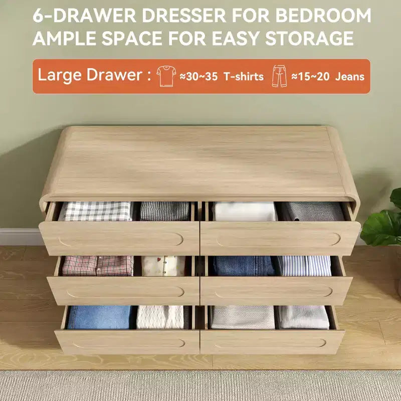 47-Inch 6-Drawer Dresser with Wood Finish
