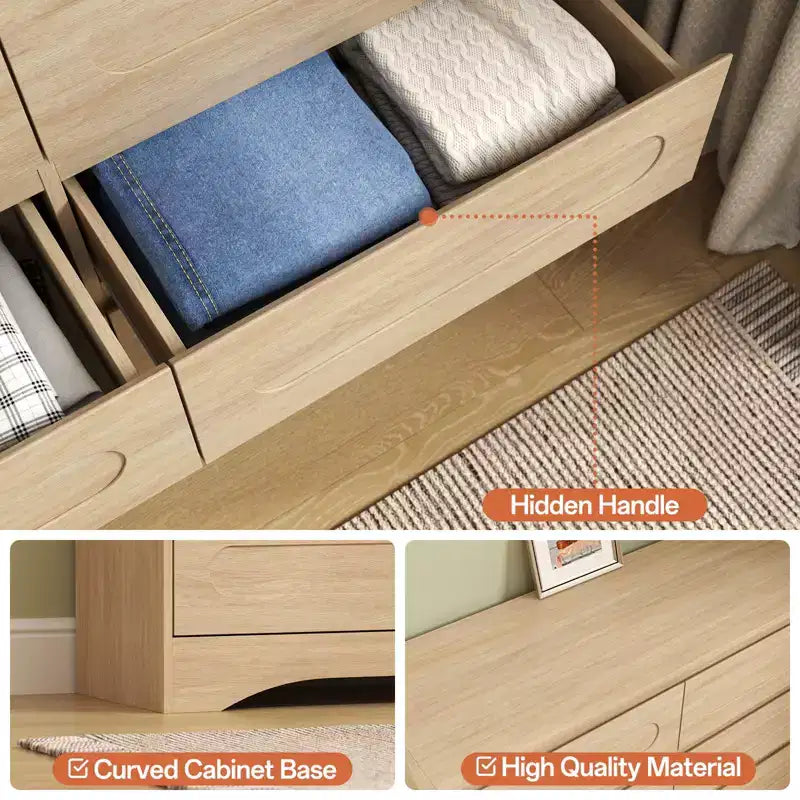 47-Inch 6-Drawer Dresser with Wood Finish