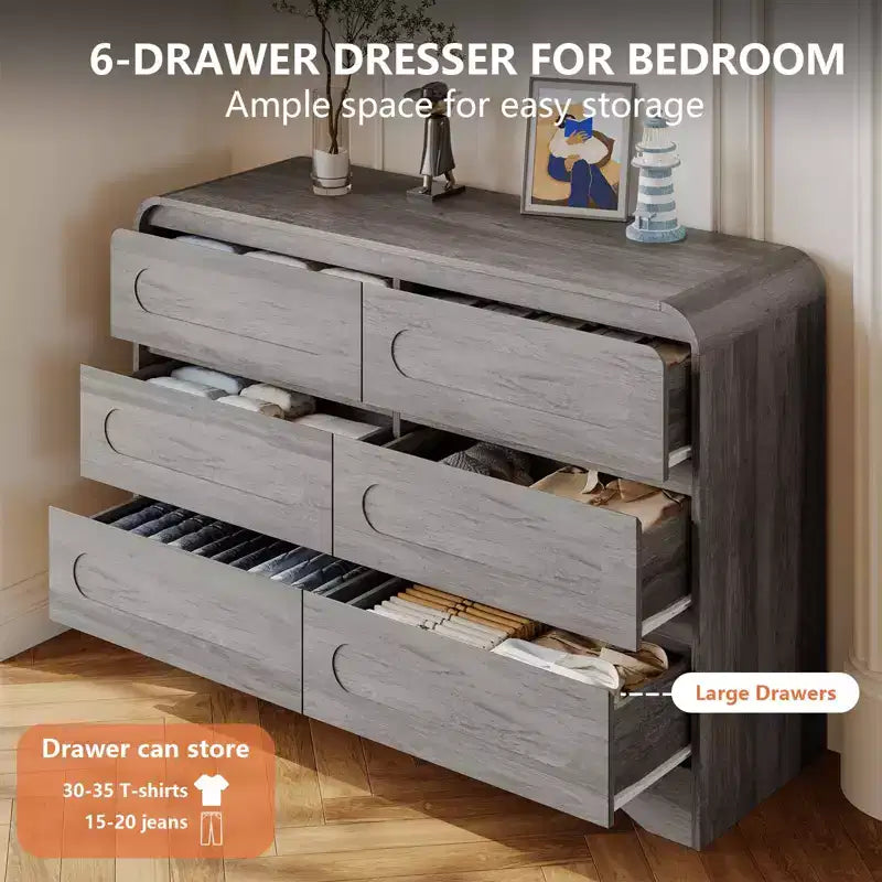 47-Inch 6-Drawer Dresser with Wood Finish
