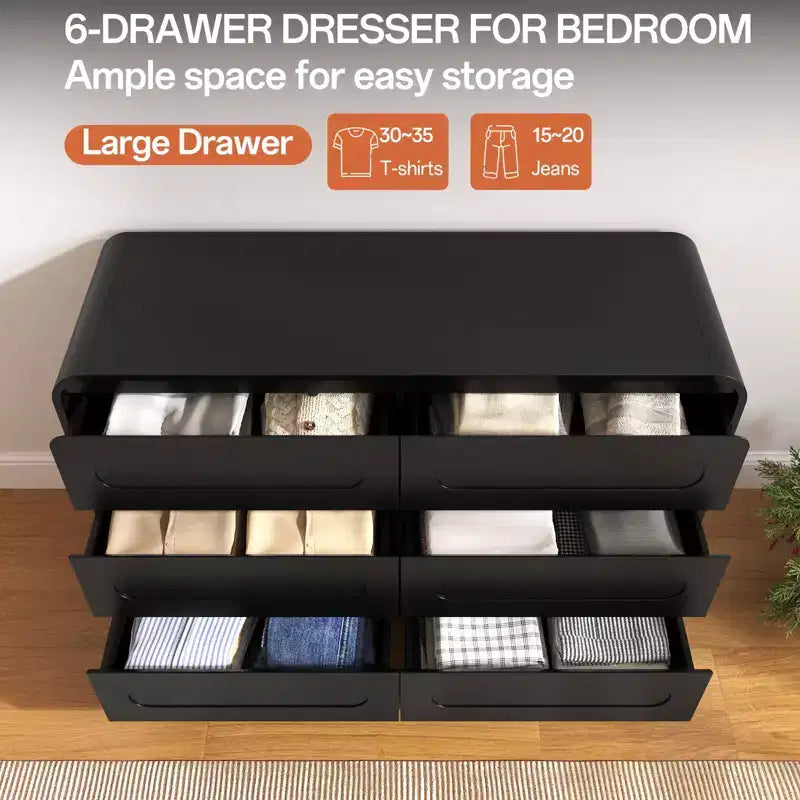 47-Inch 6-Drawer Dresser with Wood Finish