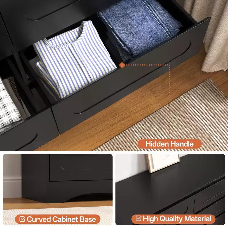 47-Inch 6-Drawer Dresser with Wood Finish