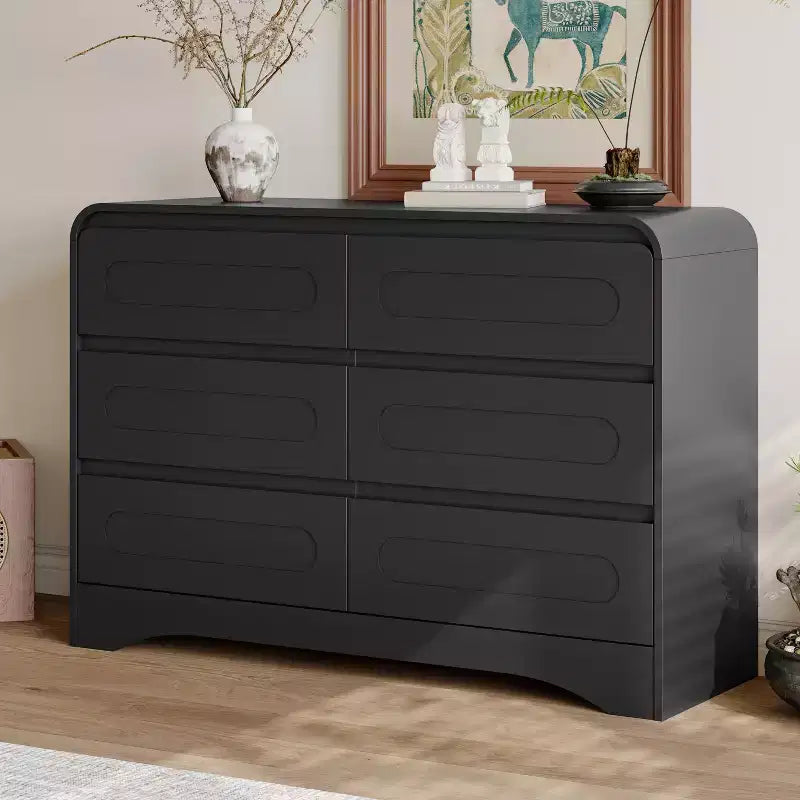 SOLACEFURNITURE 47 Wide 6 Drawers Dressers, Wood Closet Clothes Storage Dressers Organizer for Bedroom