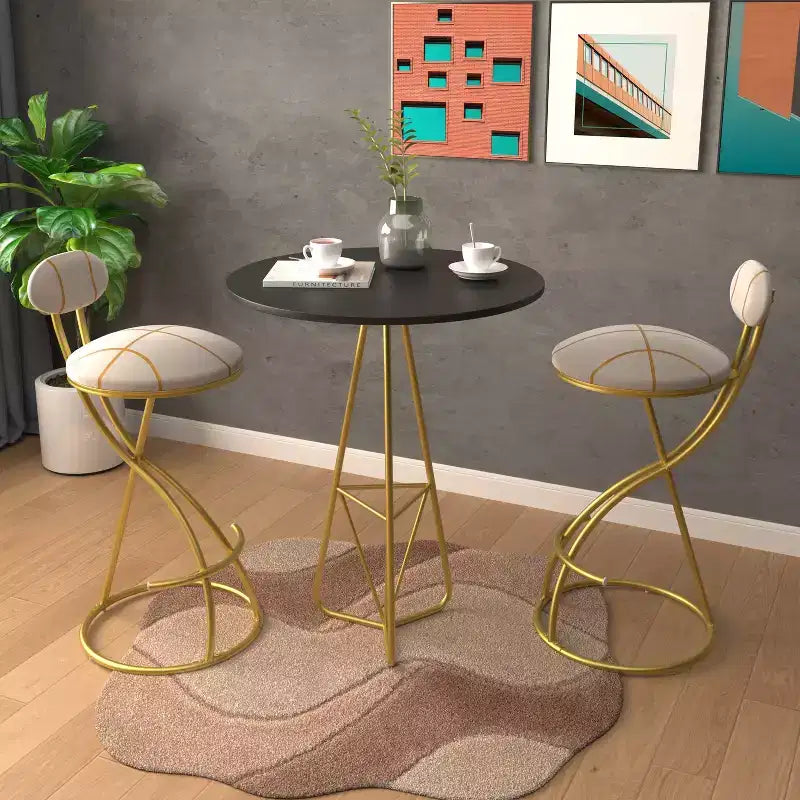 MAYEERTY Set of 2 Round Bar Stools S Shaped Stripe Design Modern Velvet Upholstered Counter Chairs Gold Stripe for Dining Room