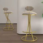 Set of 2 Round Bar Stools with S-Shaped Gold Metal Frame and Velvet Upholstered Seat
