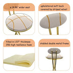 Set of 2 Round Bar Stools with S-Shaped Gold Metal Frame and Velvet Upholstered Seat