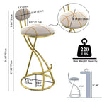Set of 2 Round Bar Stools with S-Shaped Gold Metal Frame and Velvet Upholstered Seat