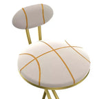 Set of 2 Round Bar Stools with S-Shaped Gold Metal Frame and Velvet Upholstered Seat