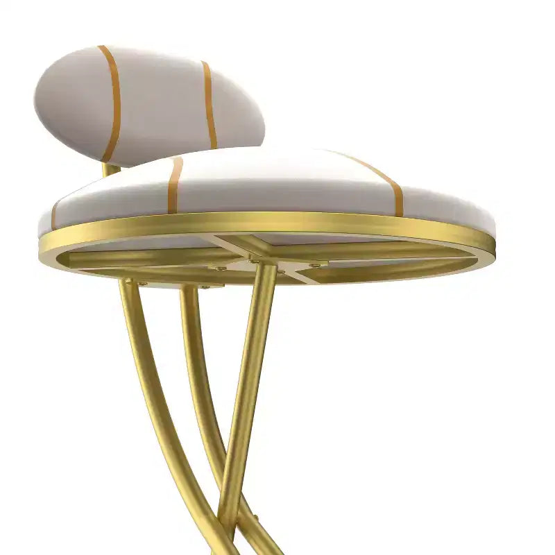 Set of 2 Round Bar Stools with S-Shaped Gold Metal Frame and Velvet Upholstered Seat