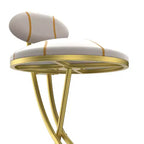 Set of 2 Round Bar Stools with S-Shaped Gold Metal Frame and Velvet Upholstered Seat