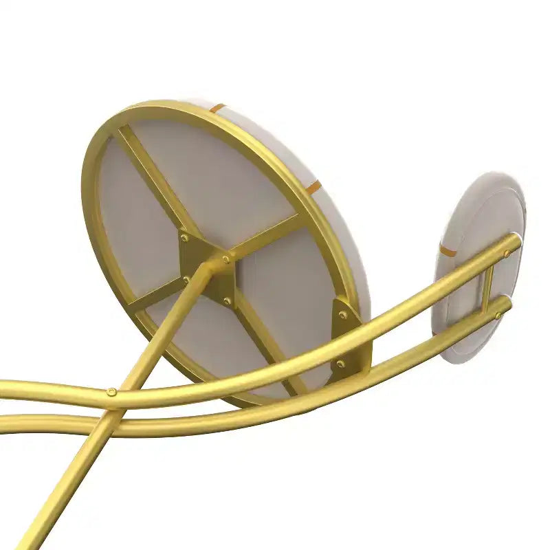 Set of 2 Round Bar Stools with S-Shaped Gold Metal Frame and Velvet Upholstered Seat