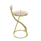 Set of 2 Round Bar Stools with S-Shaped Gold Metal Frame and Velvet Upholstered Seat