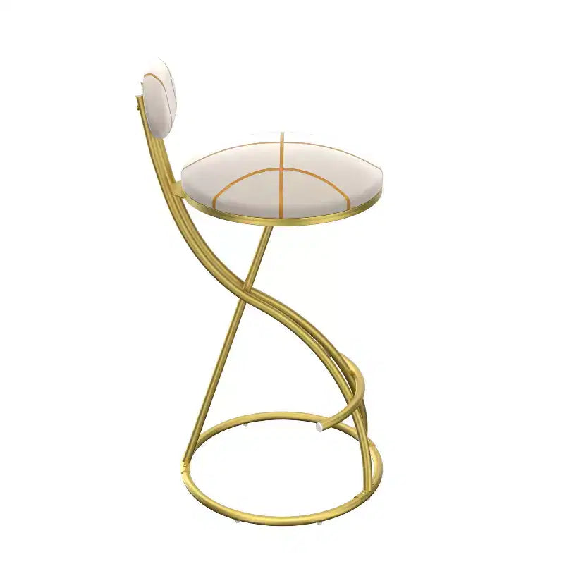 Set of 2 Round Bar Stools with S-Shaped Gold Metal Frame and Velvet Upholstered Seat
