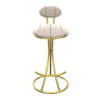 Set of 2 Round Bar Stools with S-Shaped Gold Metal Frame and Velvet Upholstered Seat