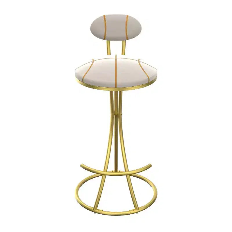 Set of 2 Round Bar Stools with S-Shaped Gold Metal Frame and Velvet Upholstered Seat