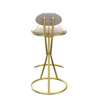 Set of 2 Round Bar Stools with S-Shaped Gold Metal Frame and Velvet Upholstered Seat