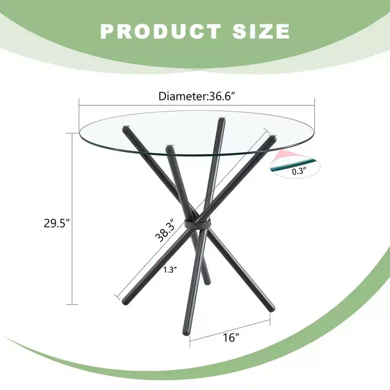 Round Glass Dining Table with Metal Legs, Seats 4 – Gold / Clear