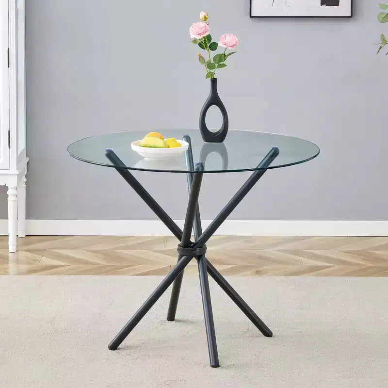 Round Glass Dining Table with Metal Legs, Seats 4 – Gold / Clear
