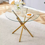 Round Glass Dining Table with Metal Legs, Seats 4 – Gold / Clear