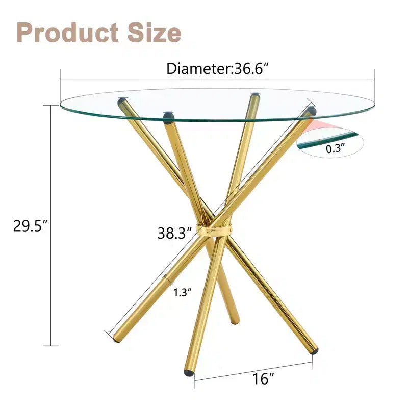 Round Glass Dining Table with Metal Legs, Seats 4 – Gold / Clear