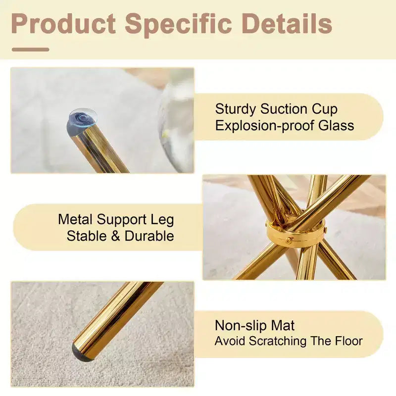 Round Glass Dining Table with Metal Legs, Seats 4 – Gold / Clear