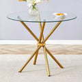 Round Glass Dining Table with Metal Legs, Seats 4 – Gold / Clear