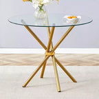 Round Glass Dining Table with Metal Legs, Seats 4 – Gold / Clear