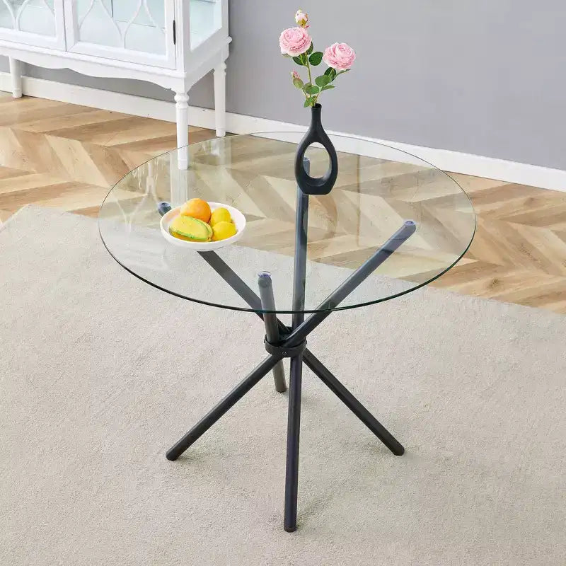 Round Glass Dining Table with Metal Legs, Seats 4 – Gold / Clear