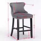 Velvet Bar Stool Set of 2 with Metal Frame, Button Tufted, Beige, 22"D x 19"W x 37"H