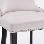Velvet Bar Stool Set of 2 with Metal Frame, Button Tufted, Beige, 22"D x 19"W x 37"H