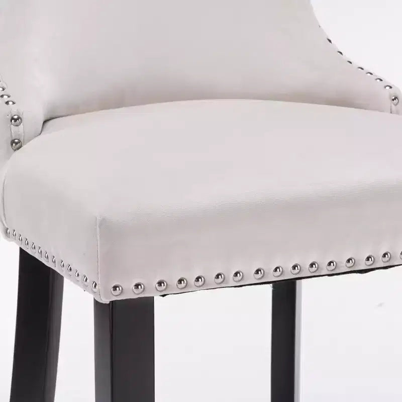 Velvet Bar Stool Set of 2 with Metal Frame, Button Tufted, Beige, 22"D x 19"W x 37"H