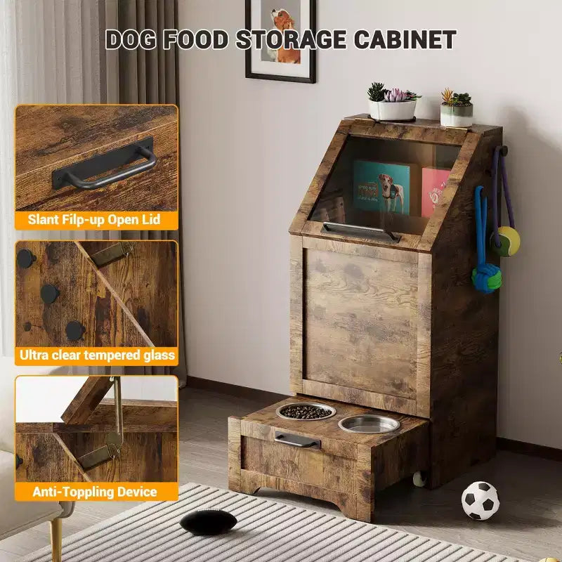 Dog Food Storage Cabinet with Feeding Station