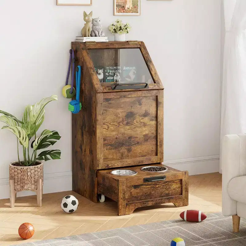 Dog Food Storage Cabinet with Feeding Station