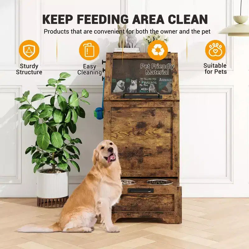 Dog Food Storage Cabinet with Feeding Station