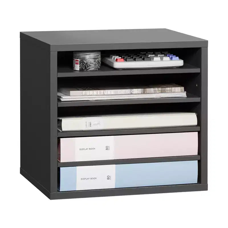 VEVOR Literature Organizer, 5 Compartments Office Mailbox with Adjustable Shelves, Wooden Mailbox Sorter Medium Density Fiberboard, Black