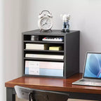 5-Compartment Literature Organizer with Adjustable Shelves, Black