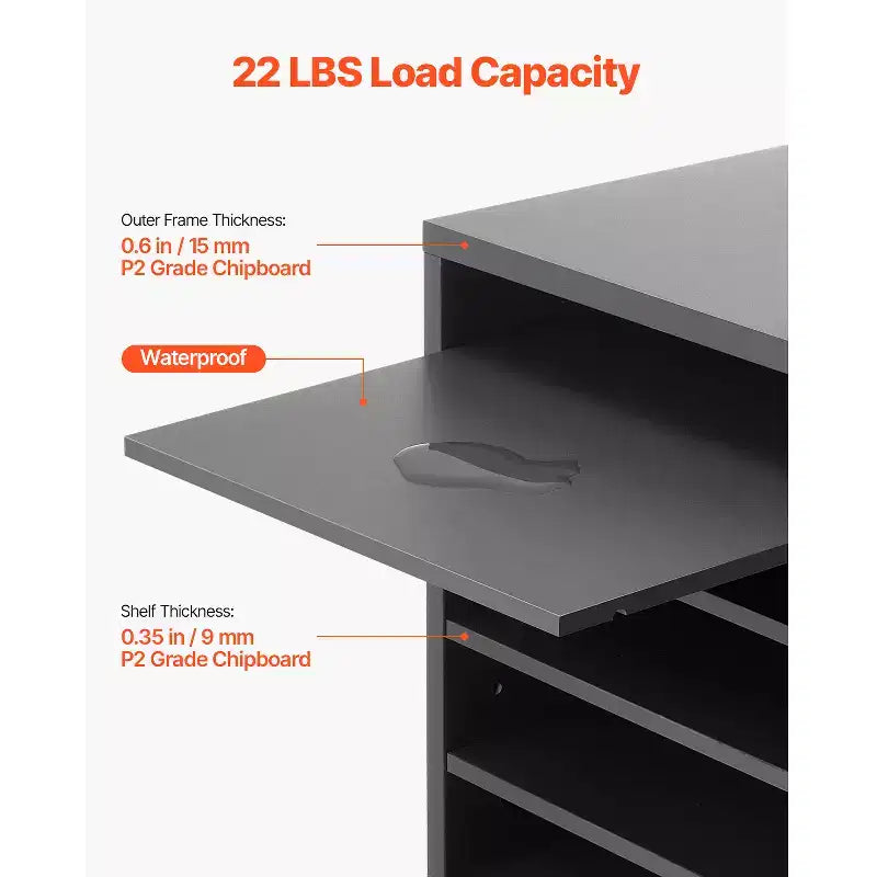 5-Compartment Literature Organizer with Adjustable Shelves, Black