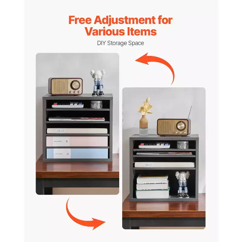 5-Compartment Literature Organizer with Adjustable Shelves, Black