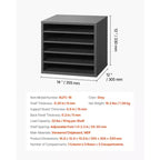 5-Compartment Literature Organizer with Adjustable Shelves, Black