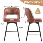 Brown PU Leather Swivel Bar Stools with Hollow Backrest and Iron Legs, Set of 2