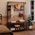 Industrial Hall Tree with Shoe Bench, Coat Rack and Storage Shelf – 8 Hooks, 39.9" x 15.7" x 72"