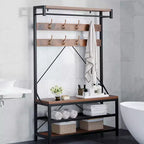 Industrial Hall Tree with Shoe Bench, Coat Rack and Storage Shelf – 8 Hooks, 39.9" x 15.7" x 72"