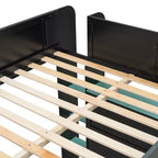 Full Size Wood Bunk Bed with Height-Adjustable Desk, Wardrobe & RGB Light