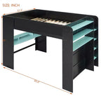 Full Size Wood Bunk Bed with Height-Adjustable Desk, Wardrobe & RGB Light