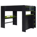 Full Size Wood Bunk Bed with Height-Adjustable Desk, Wardrobe & RGB Light