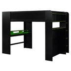 Full Size Wood Bunk Bed with Height-Adjustable Desk, Wardrobe & RGB Light